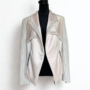 Bebe Blush Open Front Jacket | Mixed Media Moto Style Blazer